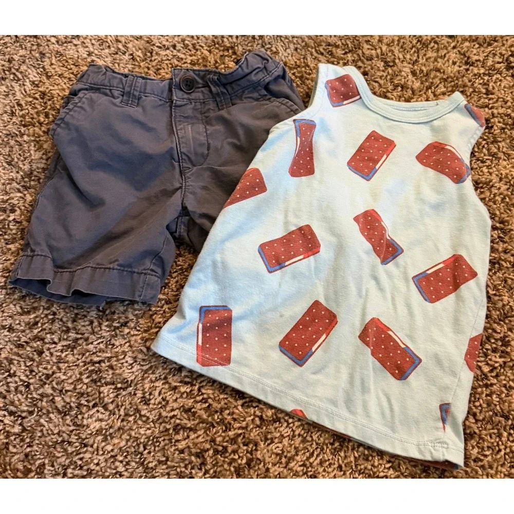 Cat & Jack-OshKosh Tank Top Ice Cream Sandwiches & Gray Shorts 2t